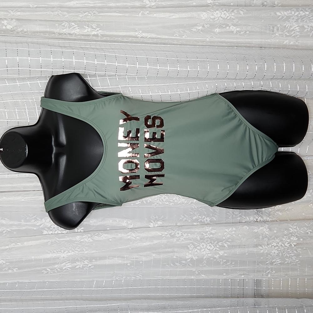 2/$25 NWT Dippin' Daisy's Olive and Gold "Money Moves" Plunge Back One Piece SzS